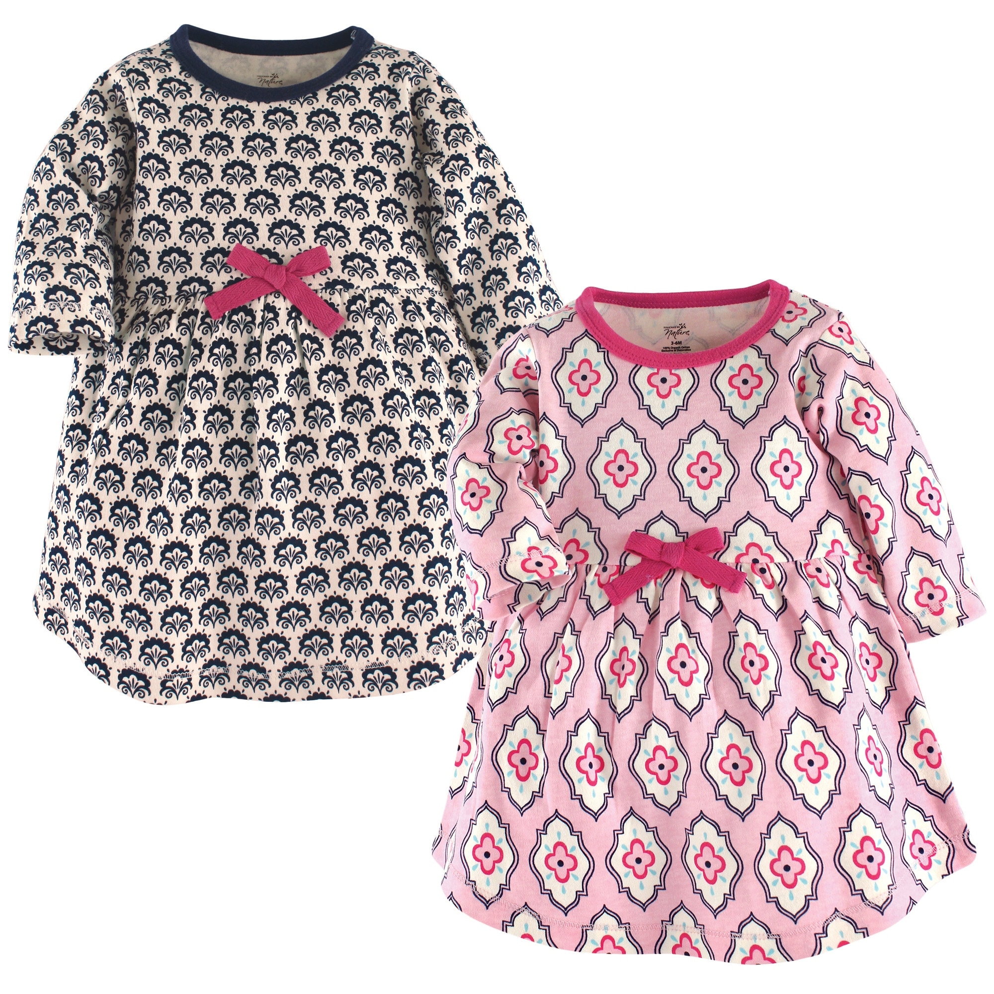 Touched by Nature Baby and Baby Girl Organic Cotton Long-Sleeve Dresses 2pk, Trellis