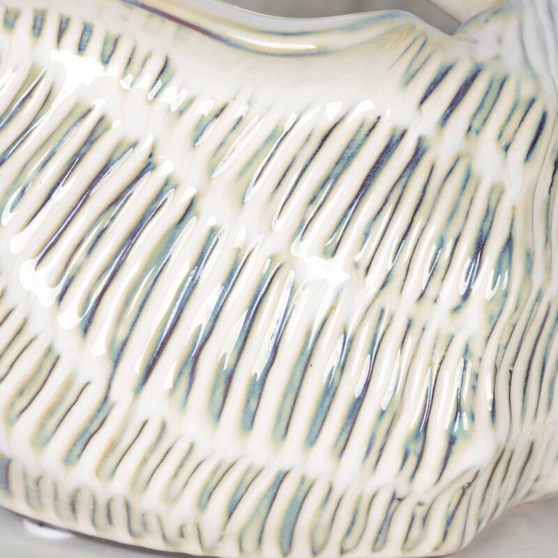 Ceramic Shell Shaped Sculpted Decorative Bowl with Textured Detail