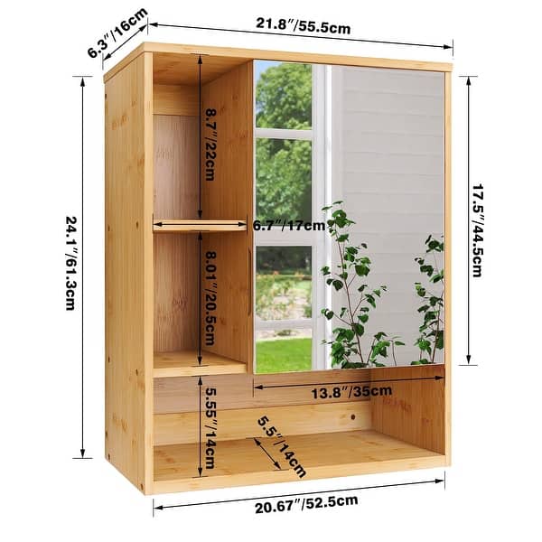 Bathroom Mirror Wall Mounted, Bamboo Space Saver Medicine