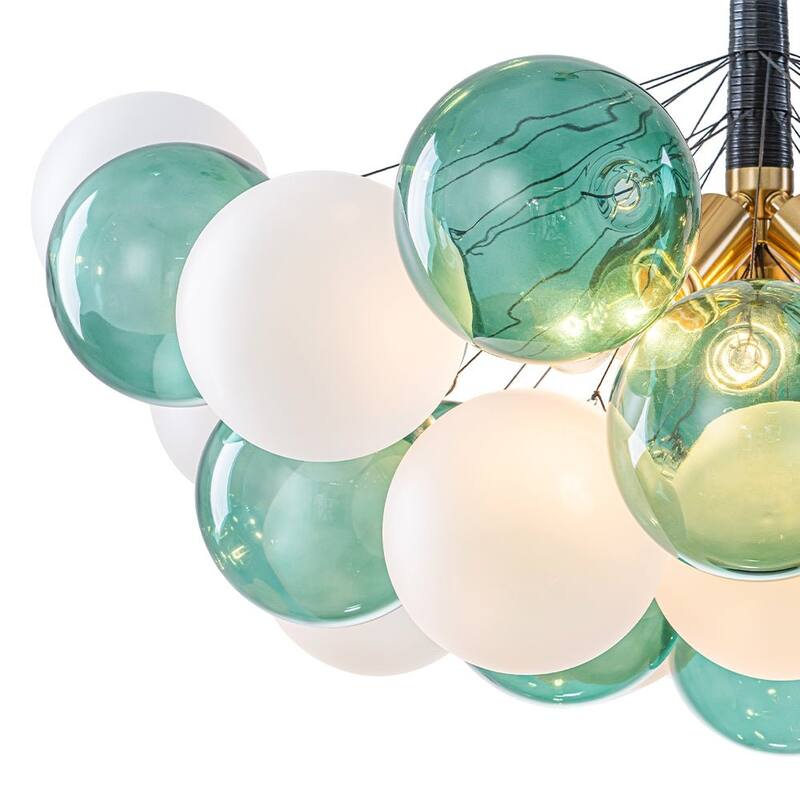 French 5-Light White Green Bubble Cluster Glass Globe Chandelier - 25.6 Inches