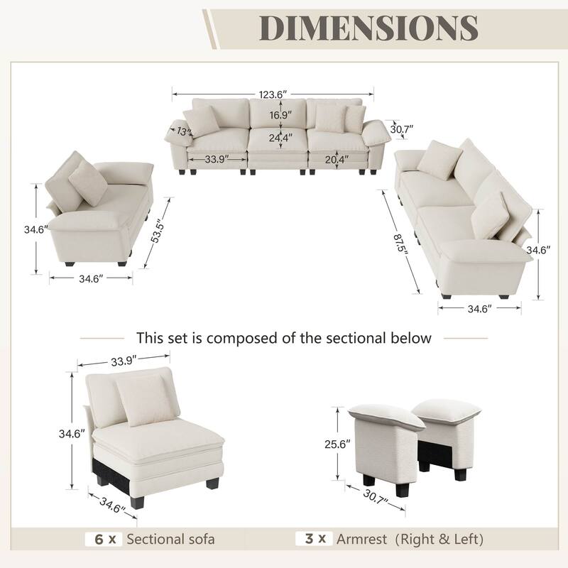 MAISON ARTS Chenille & Corduroy Modular Sectional Sofa Set, Comfy 5/6/7-Seat Living Room Couch with 3-Seater or Loveseat