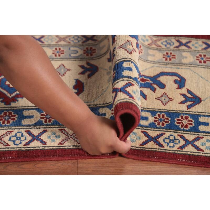 Geometric Red Kazak Area Rug Wool Carpet - 8'0" x 11'8"