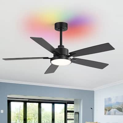 52" Black 5-Blade Integrated LED Ceiling Fan with Light and Remote