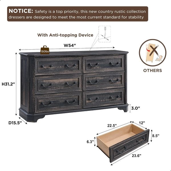 dimension image slide 4 of 19, Farmhouse Drawers Dresser, Wood Chest of Drawers, Dressers Organizer