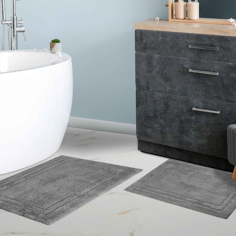 Superior Cotton Solid Non-slip Backing 2-Piece Bath Rug Set