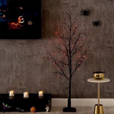 Pre-Lit Black Twig Artificial Halloween Tree - 6' - Dual Color LED Lights
