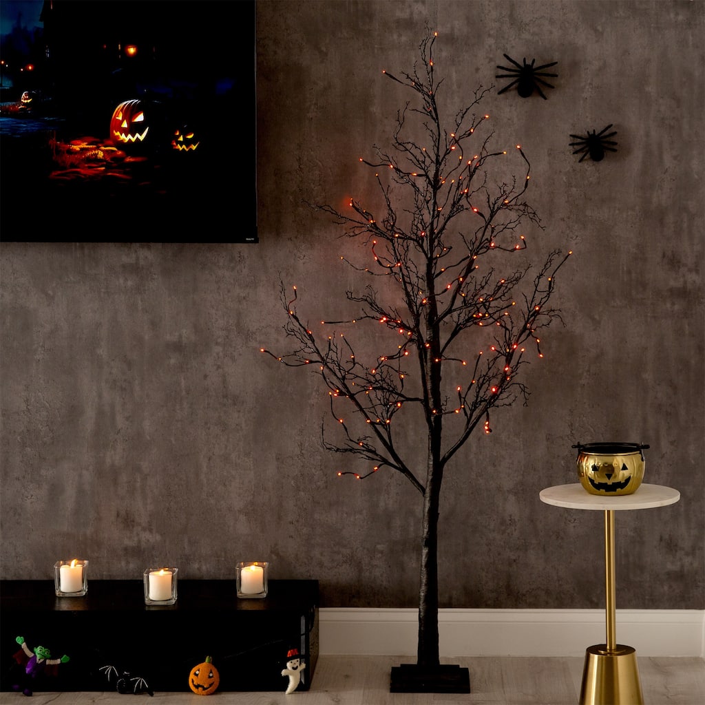Pre-Lit Black Twig Artificial Halloween Tree - 6' - Dual Color LED Lights