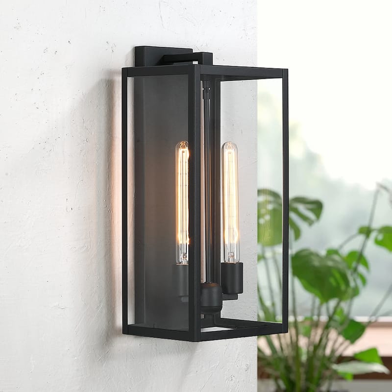 Forti 2-Light Modern Black Outdoor Wall Sconce Lantern Light - 20.5in H