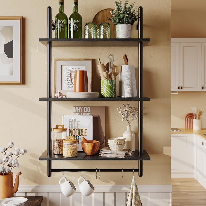 3 Tier Industrial Pipe Shelving - 9.4"D x 23.6"W x 37.8"H - Charcoal-23.6 Inch