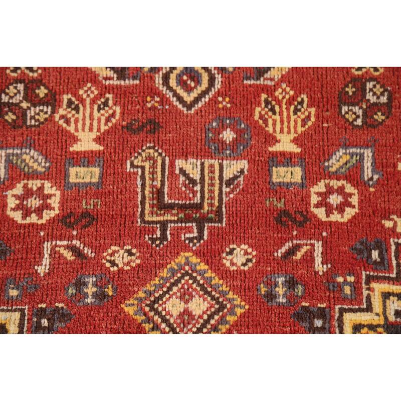 Red Animals Tribal Shiraz Persian Vintage Rug Handmade Wool Carpet - 4'6"x 8'0"