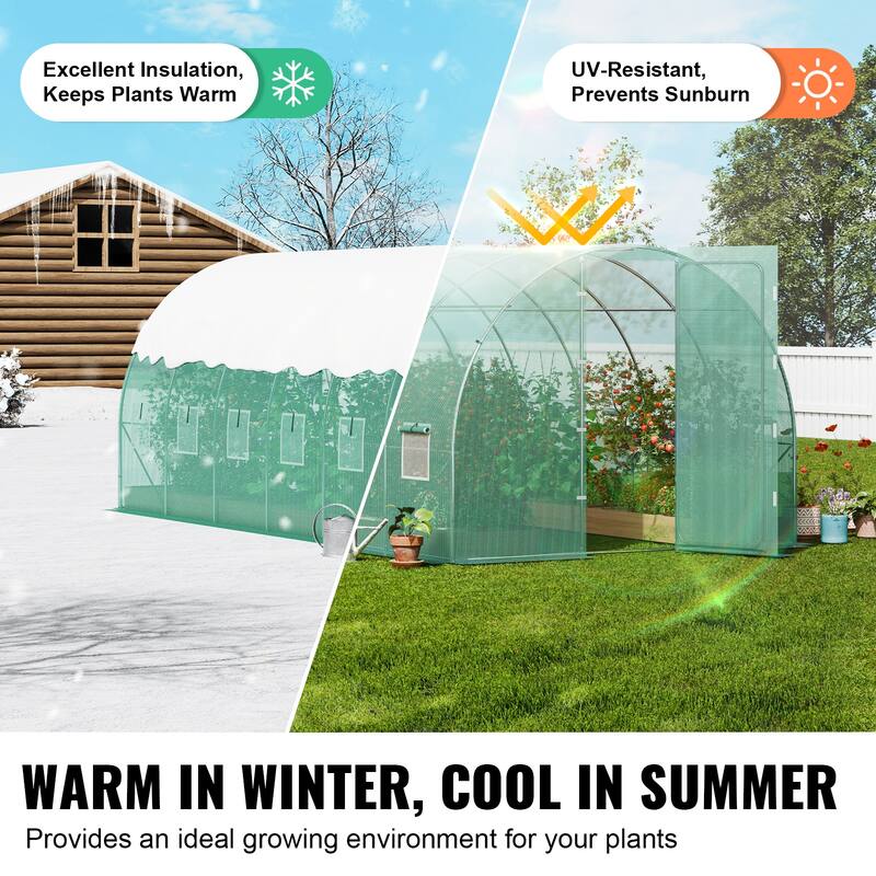 Walk-in Tunnel Greenhouse, Hoop House Greenhouse Tunnel, Plant Hot House with Galvanized Steel Frame, Green PE Cover