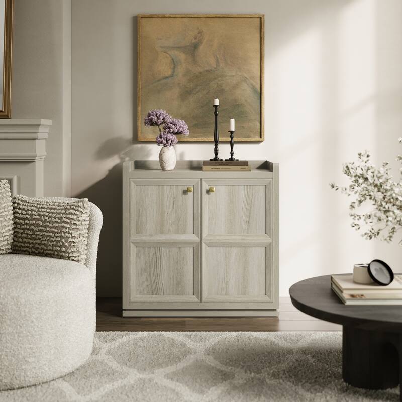 Multifunctional Minimalist Side Cabinet with 3D Design - 33.7x32.9x15.4 - Grey White Oak