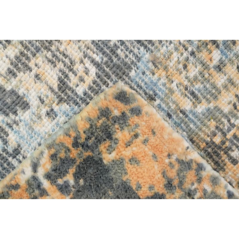 Hand Knotted Oriental Viscose Silk Carpet Modern All-Over Greys & Charcoal Abstract Area Rug - 4' 0'' X 2' 0''