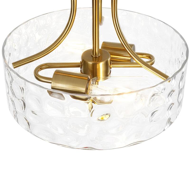 Nickel 2-Light Water Glass Round Semi Flush Ceiling Light - 11.8in