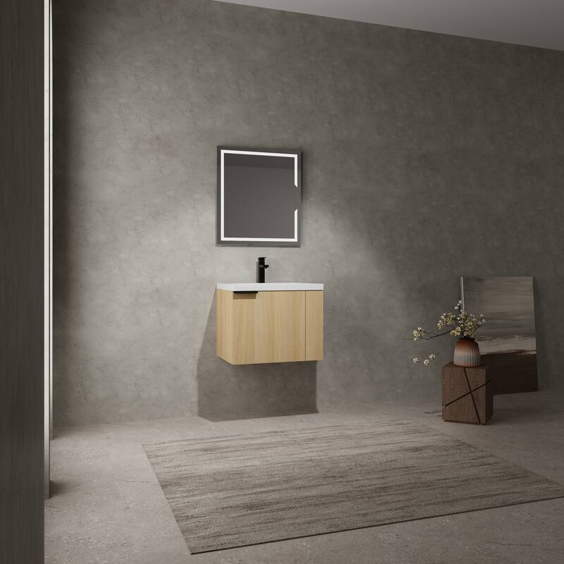 Plywood Wall-Mounted Bathroom Vanity with Integrated Resin Sink