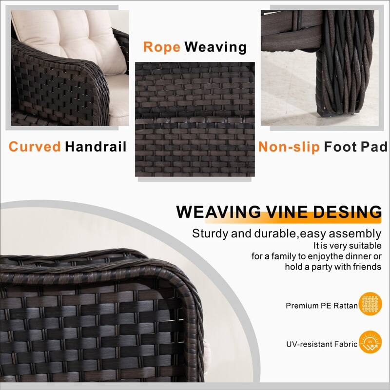 Outdoor Wicker Height-Adjustable Fire Pit Table Set with Rattan Chairs