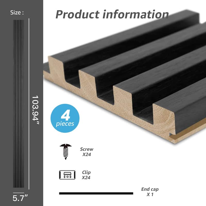 Art3d 103.94''x5.71'' Slat Wood Wall Paneling for Interior and Ceiling Decoration,4-Pack - Black
