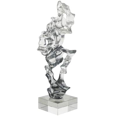 Glass Abstract Handmade Freeform Decorative Sculpture with Clear Square Base - Clear - Roche River Decor