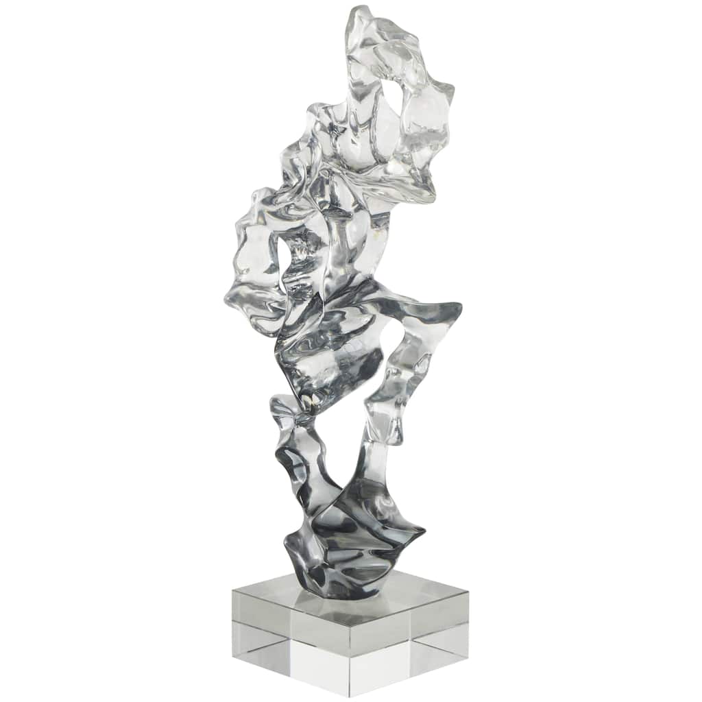 Glass Abstract Handmade Freeform Decorative Sculpture with Clear Square Base - Clear - Roche River Decor