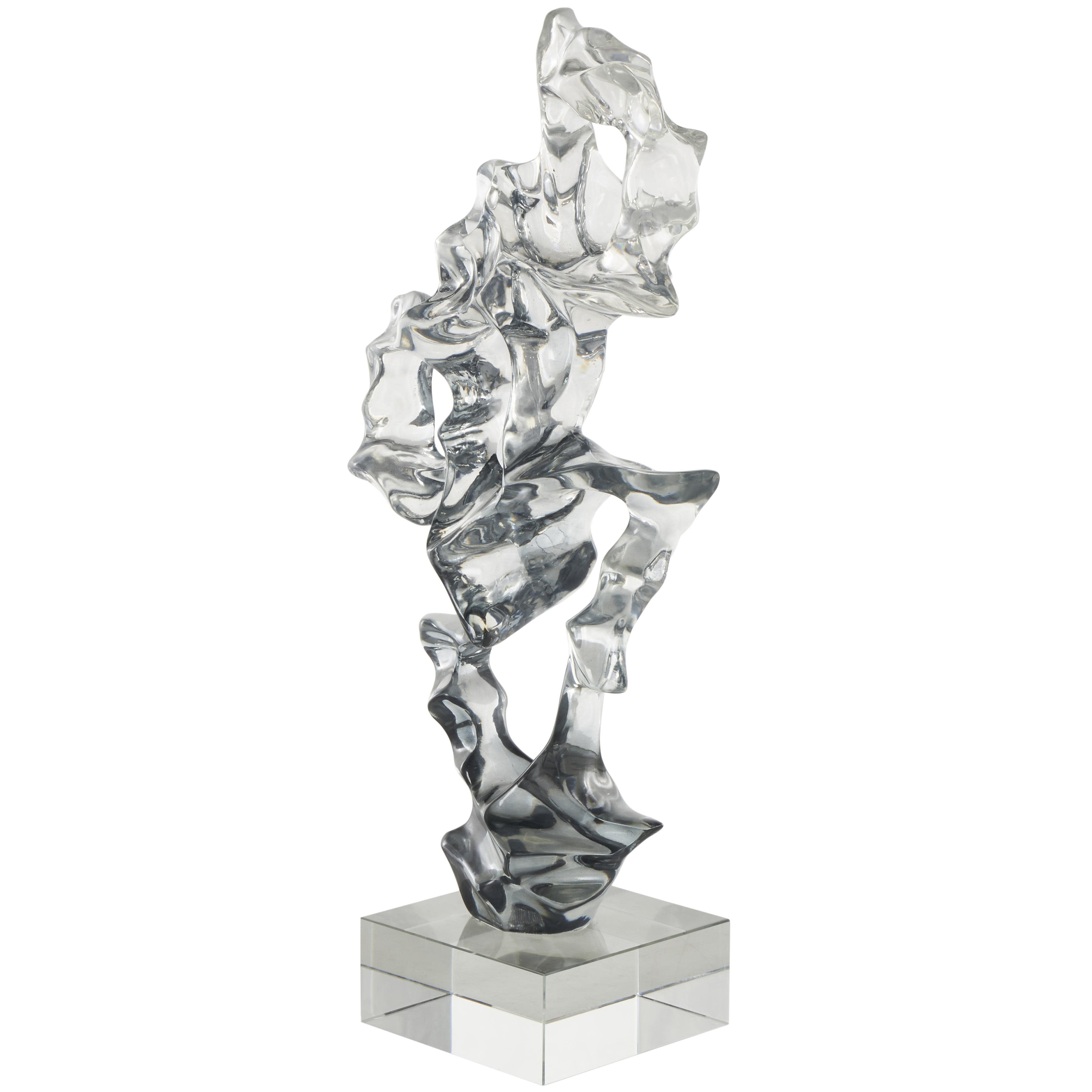 Glass Abstract Handmade Freeform Decorative Sculpture with Clear Square Base - Clear - Roche River Decor