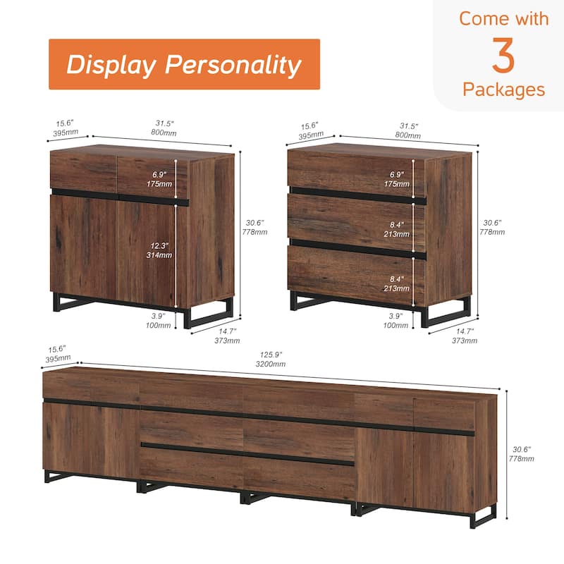 Modern TV Stand for TVs up to 120 inch, 4 in 1 TV Console with Adjustable Shelves and 6 Drawers, Media Console