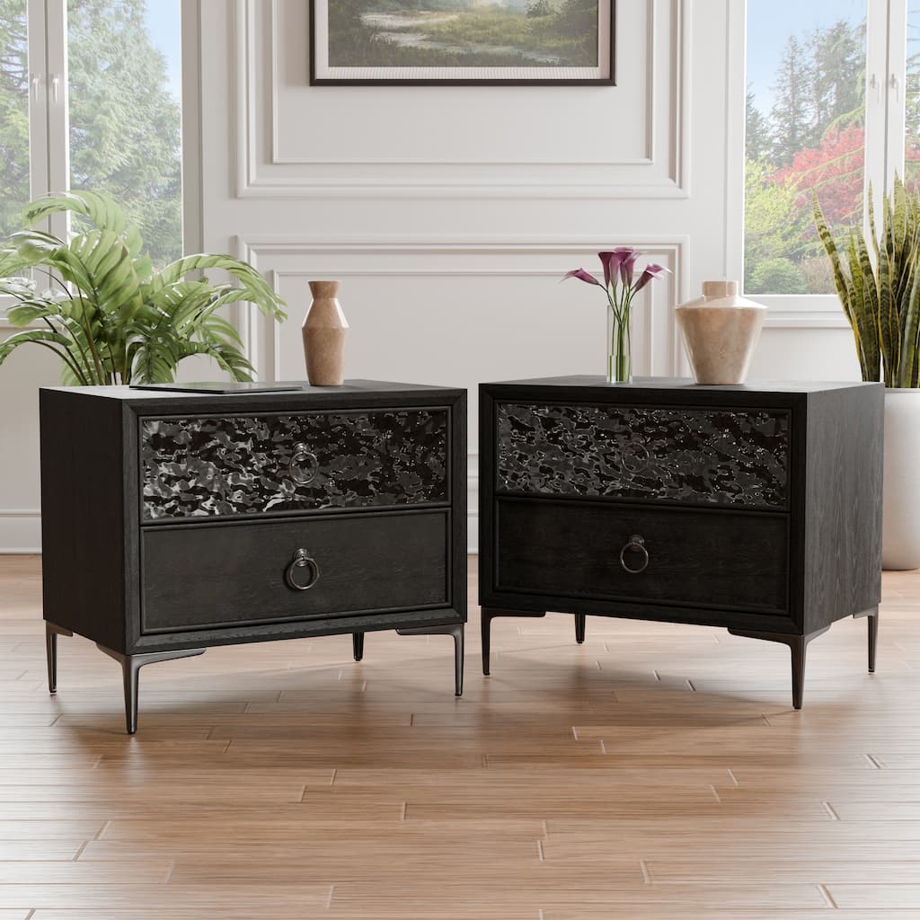 Furniture of America Fable Modern Solid Wood 2-Drawer Nightstand with USB Ports (Set of 2)