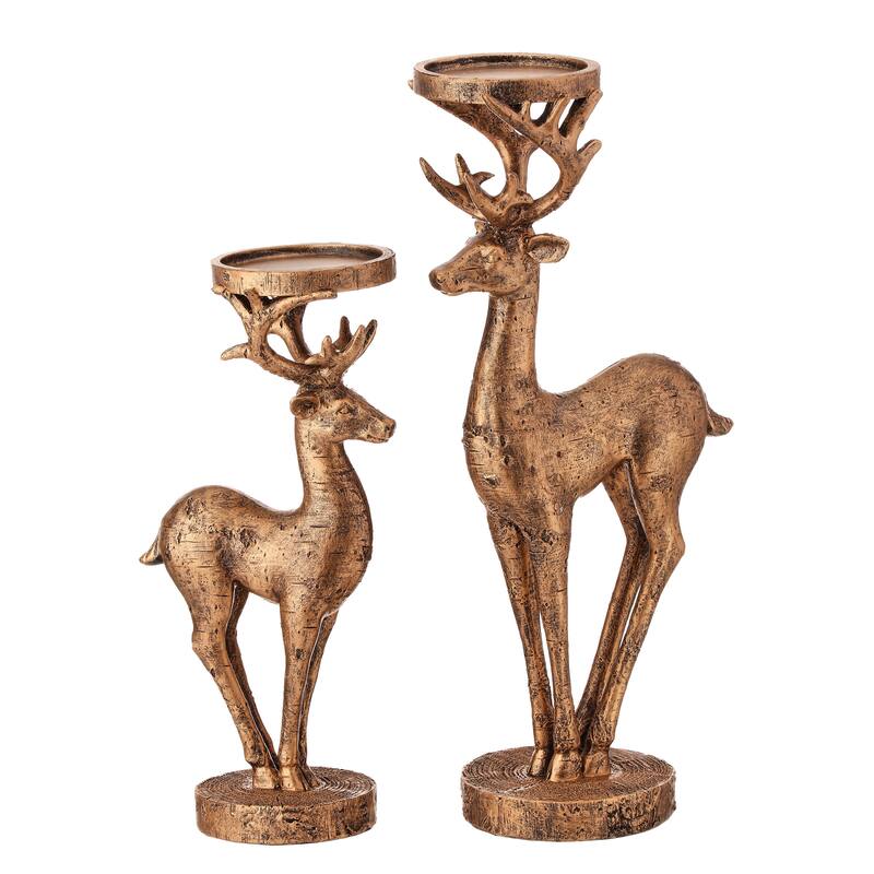 12-16" Resin Deer Candle Holders Set of 2