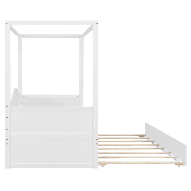 Twin Size Canopy Daybed with Trundle Solid Wood and MDF Frame