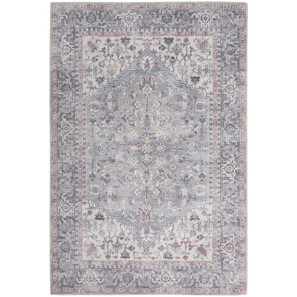 slide 2 of 4, New Concept Washables Vintage Medallion Machine Washable Area Rug 4' x 6' - Grey
