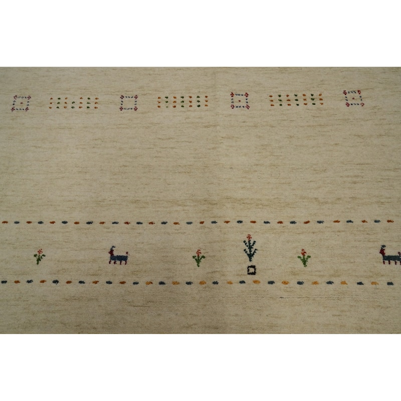 Hand Knotted Oriental 100% Wool Carpet Tribal Animal Pictorial Beige & Ivories Gabbeh Area Rug - 8' 0'' X 8' 0''