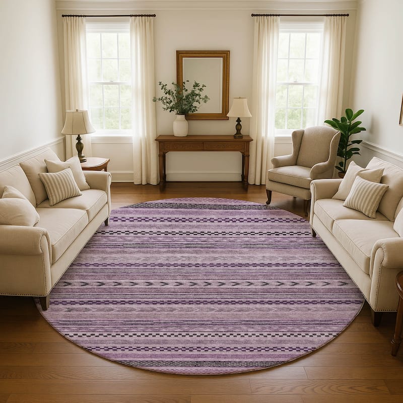Premium Washable Super Soft Boho Stripes Mayfield Rug - Plum - 8' x 8'