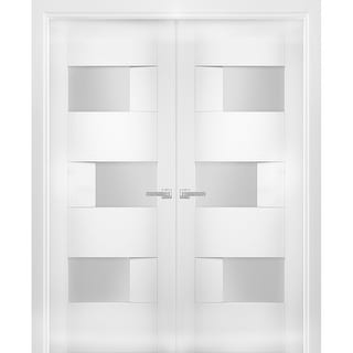 Solid French Double Doors Opaque Glass / Sete 6933 White Silk / Wood ...