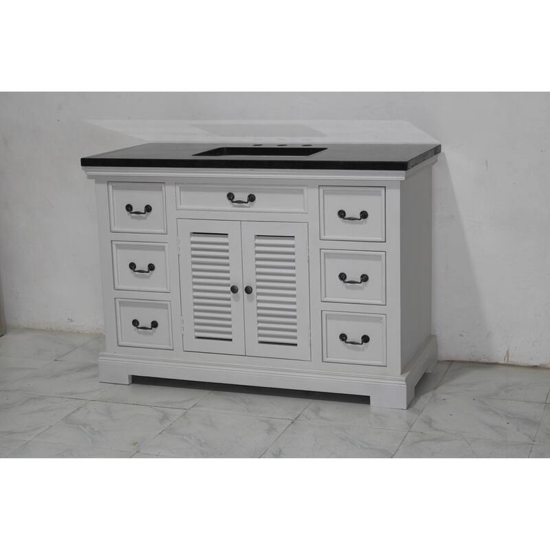 48" Two Door, Single Vanity in White finish and Black granite top