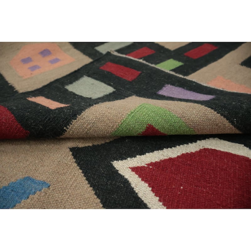 Hand Woven Oriental 100% Wool Carpet Southwestern Modern Brown Kilim Area Rug - 10' 6'' X 8' 6''