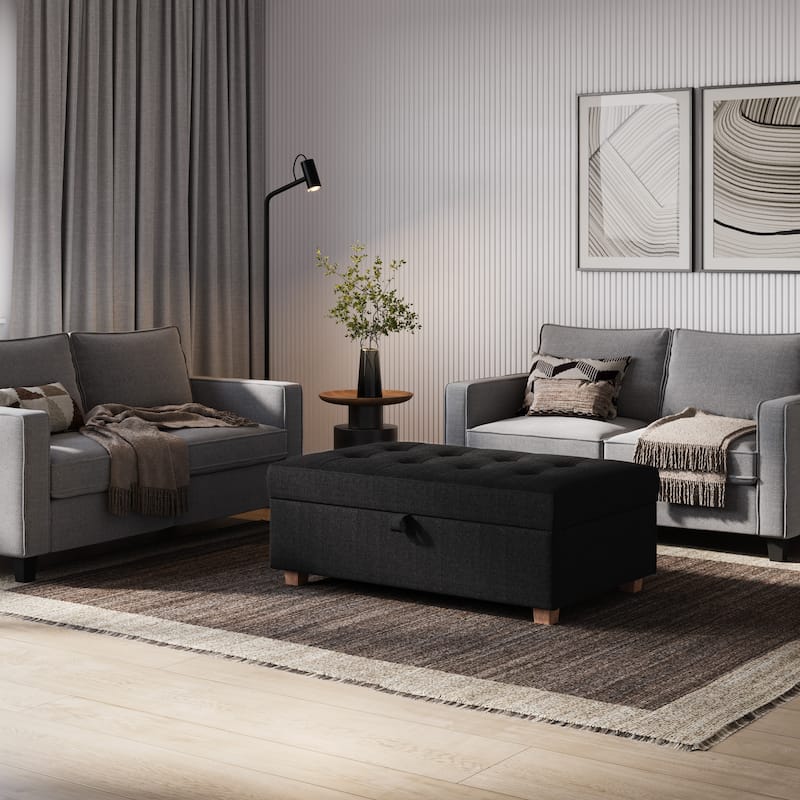 Aubin Large Storage Ottoman - Dark Grey