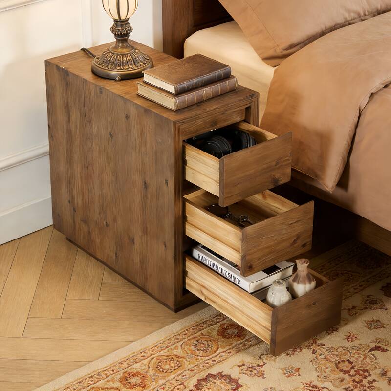 Rustic 3-Drawer Solid Wood Nightstand, Fully Assembled, 23.62"H