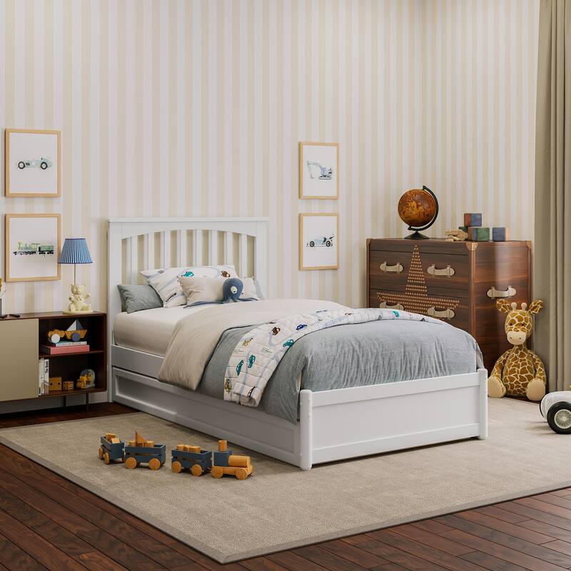 Everett Platform Bed with Panel Footboard and Twin Trundle