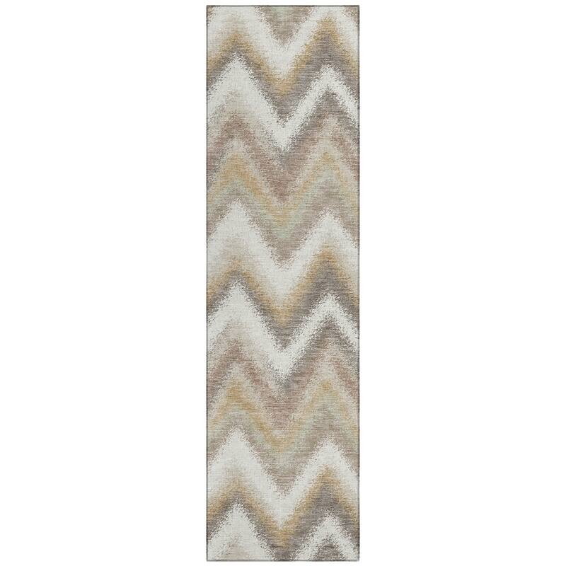 Machine Washable Indoor/ Outdoor Modern Chevron Chantille Rug