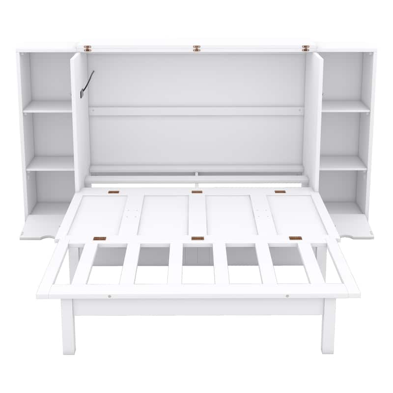 Full Size Murphy Bed with Shelves, Drawers, USB Ports