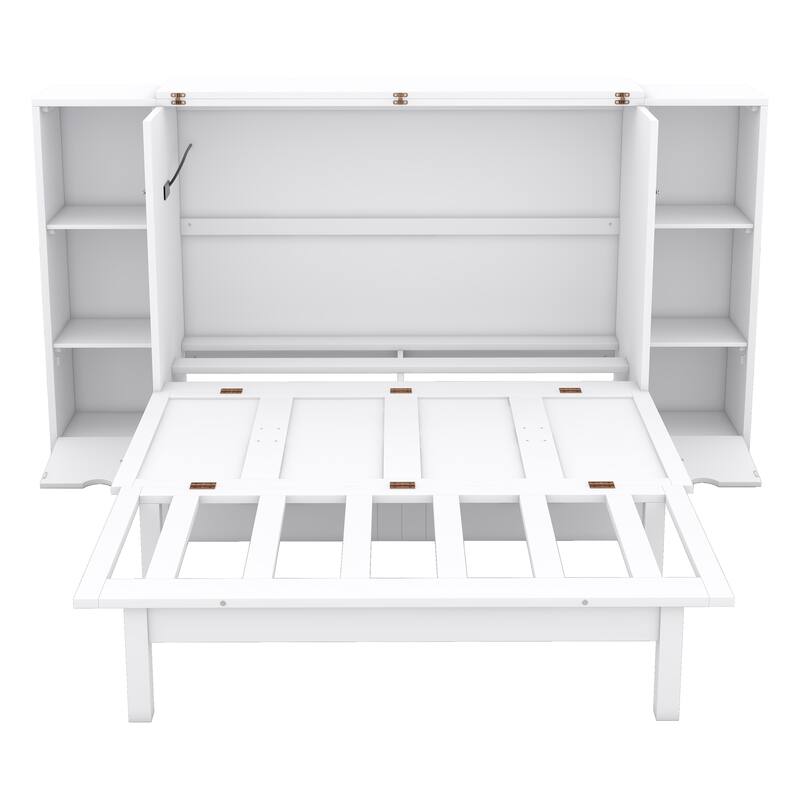 Full Size Murphy Bed with Shelves, Drawers, and LED Lighting