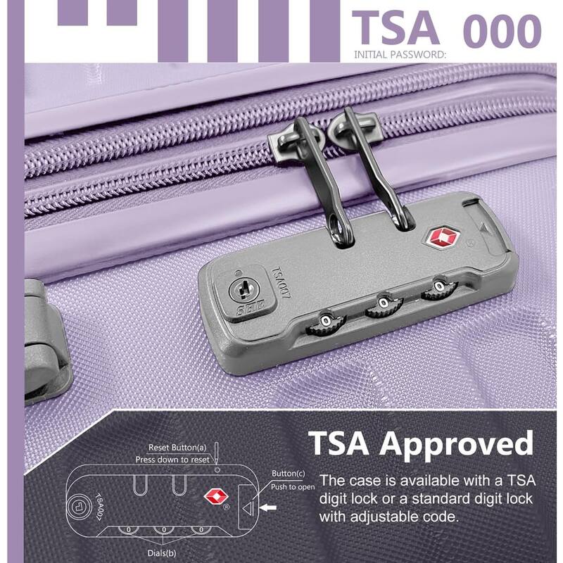 6-Piece Modern Hardshell Expandable Luggage with Travel Bag, Spinner Wheels and TSA Lock, for Boarding Travel, Lavender