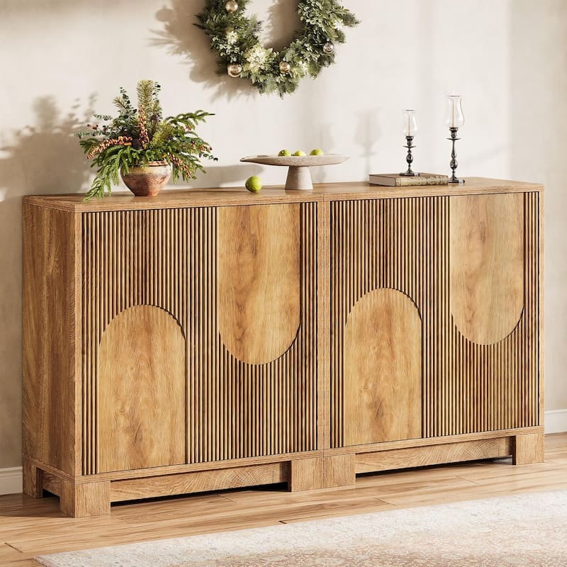 57.5" Modern Sideboard Buffet Cabinet with Storage & Push-to-Open Doors for Kitchen - Brown