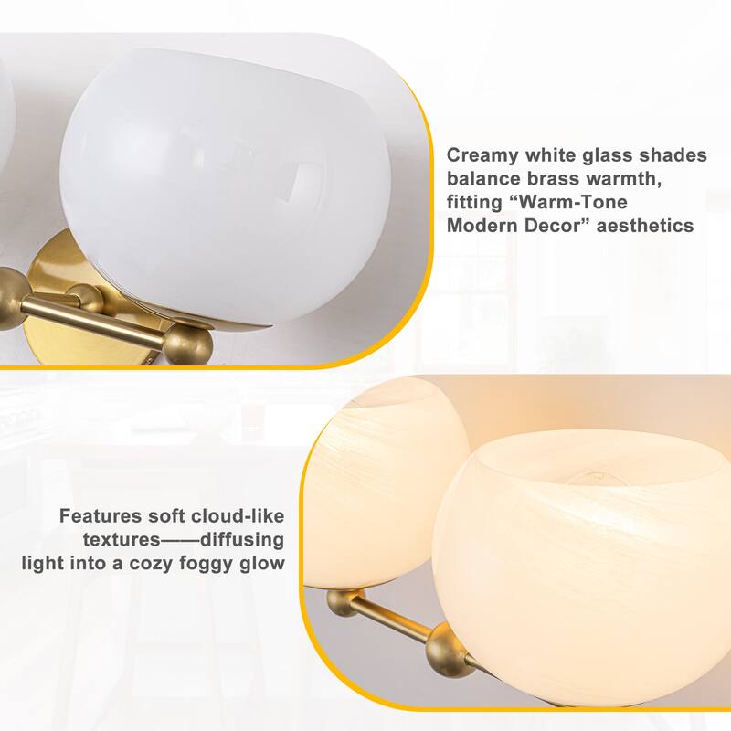 2-Light Gold Double-Globe Wall Sconce Cloud-Pattern Glass Shades