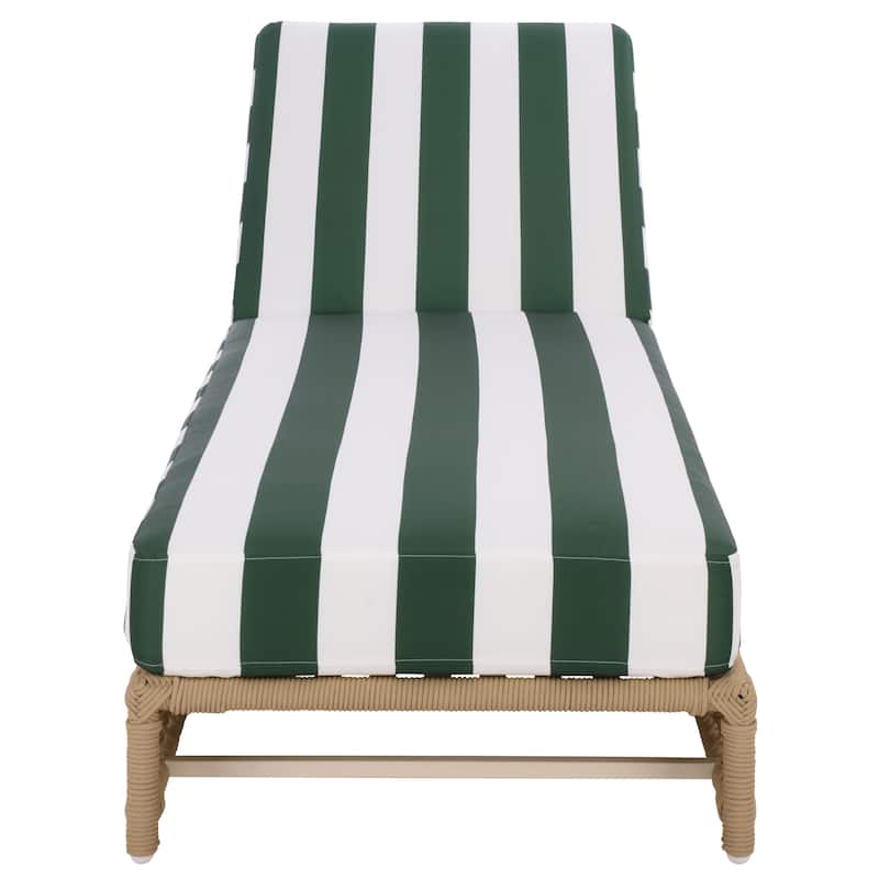 SAFAVIEH Outdoor Living Callan Lounger - 75"W x 26"D x 13"H - Tan/Hunter Green Stripe
