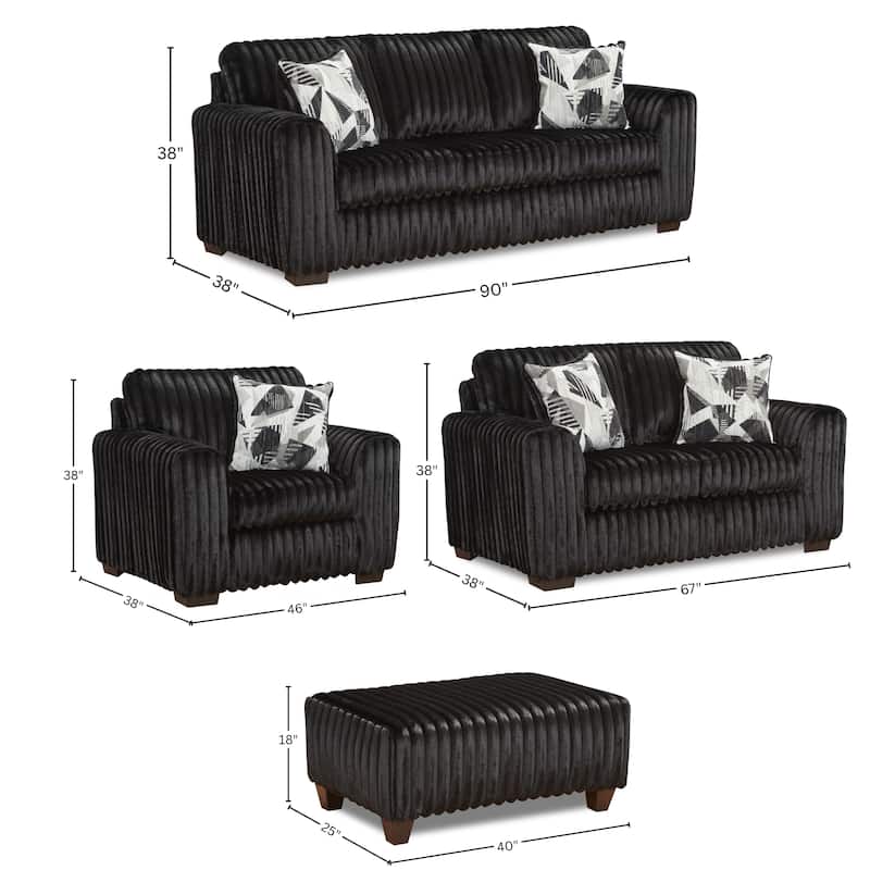 Roundhill Furniture Nolan 4-Piece Living Room Set, Sofa Loveseat Chair and Ottoman