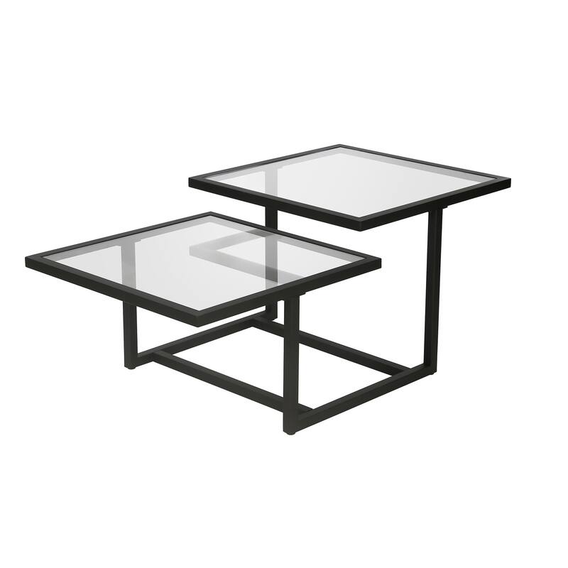 43" Contemporary Square Coffee Table with Glass Top and 2 Shelves Stylish Steel Base for Living Rooms - 43"L x 23"W x 18"H