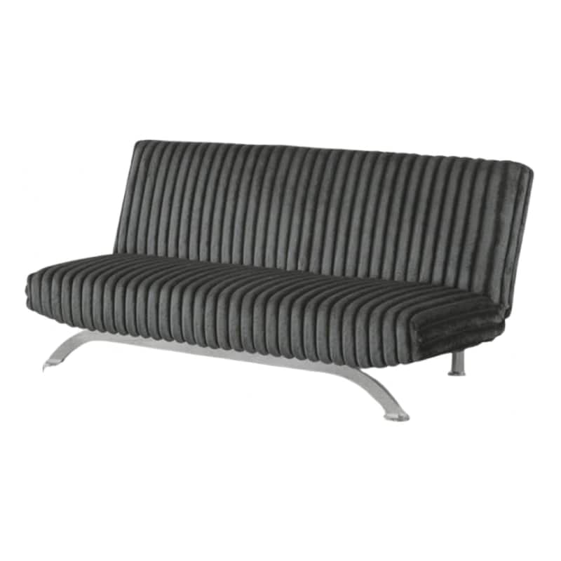 Villy Futon Sofa Bed, Chrome Metal Legs, Charcoal Channel Tuft Fabric