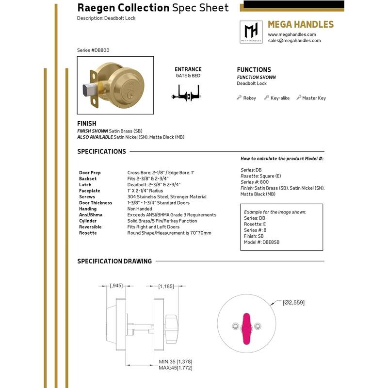 Mega Handles RONN Round Single Cylinder Keyed Deadbolt | Reversible Entry Deadbolt Lock