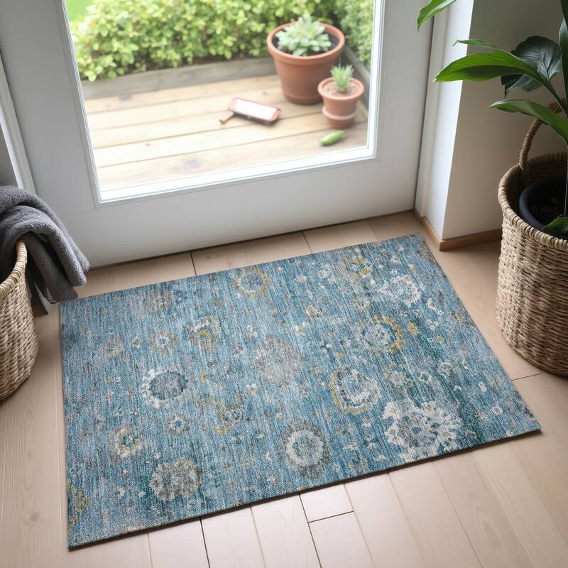 Premium Washable Super Soft Traditional Vintage Mayfield Rug - Teal - 1'8" x 2'6"