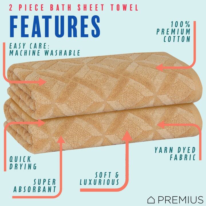 PREMIUS 2 Pack Geo 100% Cotton Yarn Dyed Bath Sheet, 32x64 Inches - 32x64 Inches